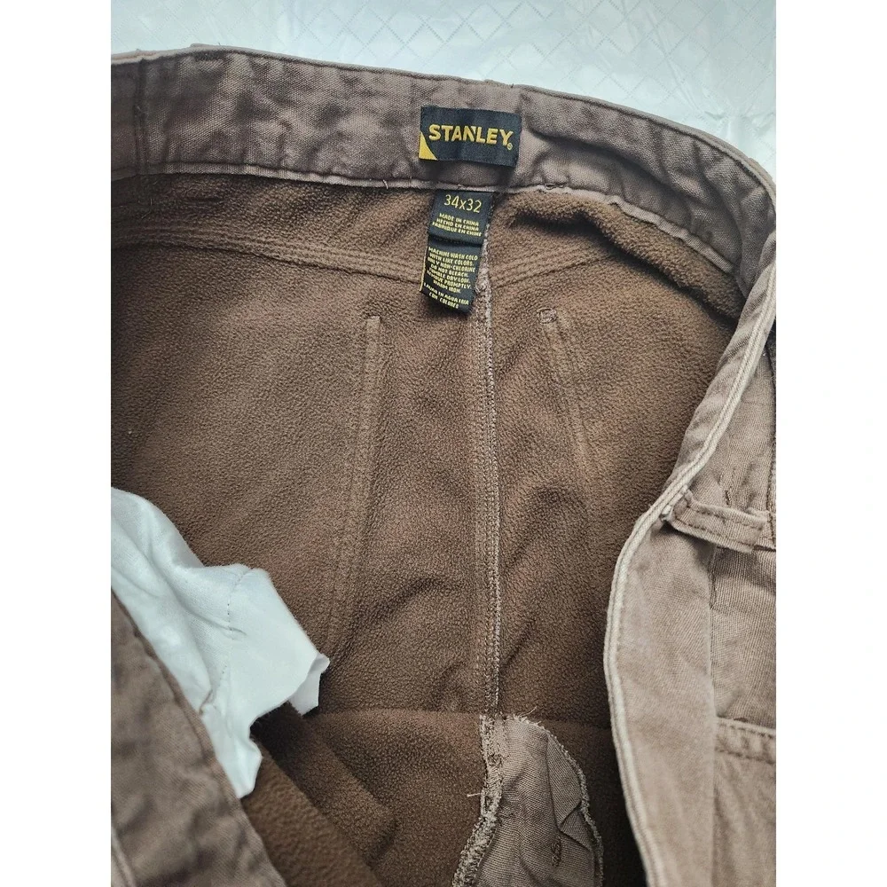 Stanley Pants Mens 34x30 Brown Fleece Lined Canvas Carpenter Insulated Workwear - Picture 4 of 13